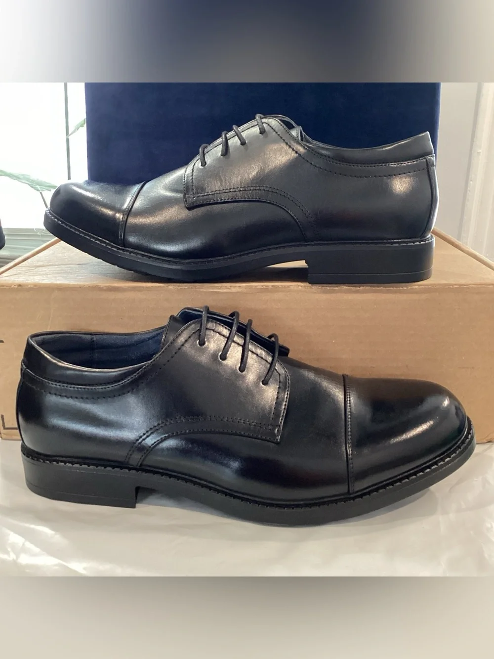 Bruno Marc Downing-01 Men’s Size 12 Black Cap Toe Dress Shoes NWOB